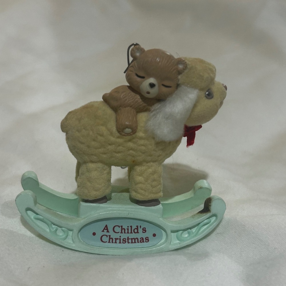 Vintage 1992 Hallmark Keepsake Ornament A Childs Christmas Flocked Lamb Bear